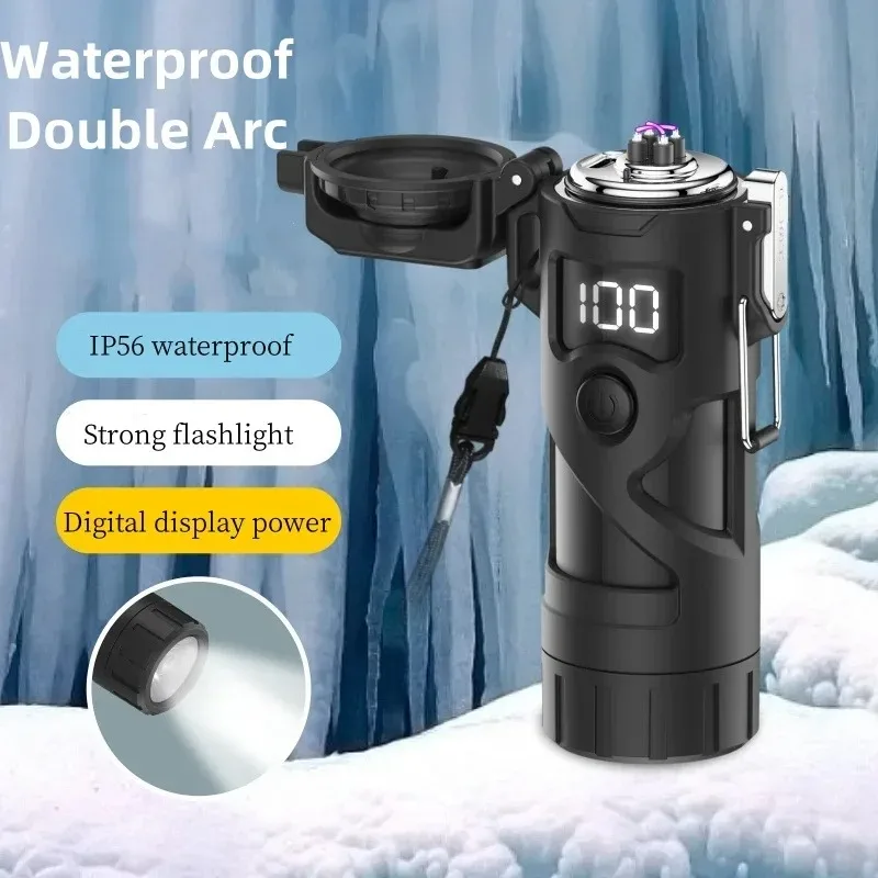 USB Elektro Dual Arc Feuerzeug wind dicht Plasma Zigaretten anzünder multifunktion ale tragbare Outdoor helle Taschenlampe wasserdicht Image
