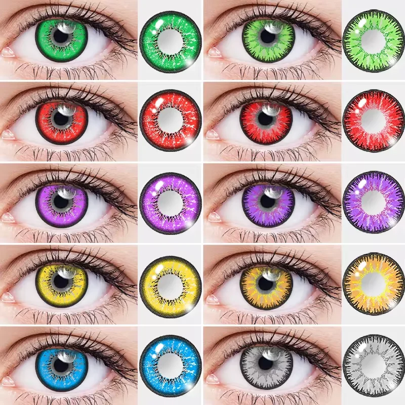 OVOLOOK myopie avec lentilles dioptrie Cosplay lentilles de Contact de couleur pour les yeux marron bleu rouge vert Halloween utilisation annuelle 2 pièces/paire