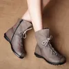 Heißer Verkauf Damen Leder kurze Stiefel Herbst Vintage Anti-Rutsch-Schuhe Mode warme Lederstiefel
