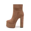 Frauen Plattform Stiefel Ultra High Heel elegante Schuhe europäische Stiefeletten Seite Reiß verschluss amerikanische Damenschuhe Flock Stiefel Größe 5