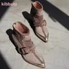 Wildleder Niet Stiefeletten Gürtels chnalle Cowboy spitzen Zehen quadratischen Absatz gemischte Farben zurück Reiß verschluss sexy prägnante Mode Frauen Schuhe neu