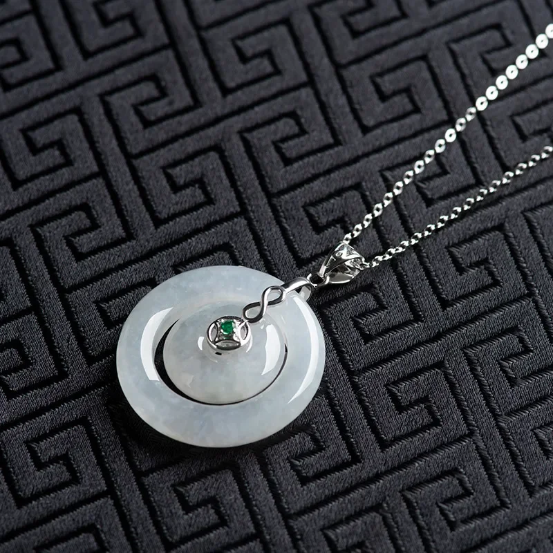 Burmesische Jade Donut Anhänger Männer Edelsteine Luxus schmuck natürliche 925 Silber weiß Amulette Geschenke für Frauen Halskette Jadeit Image