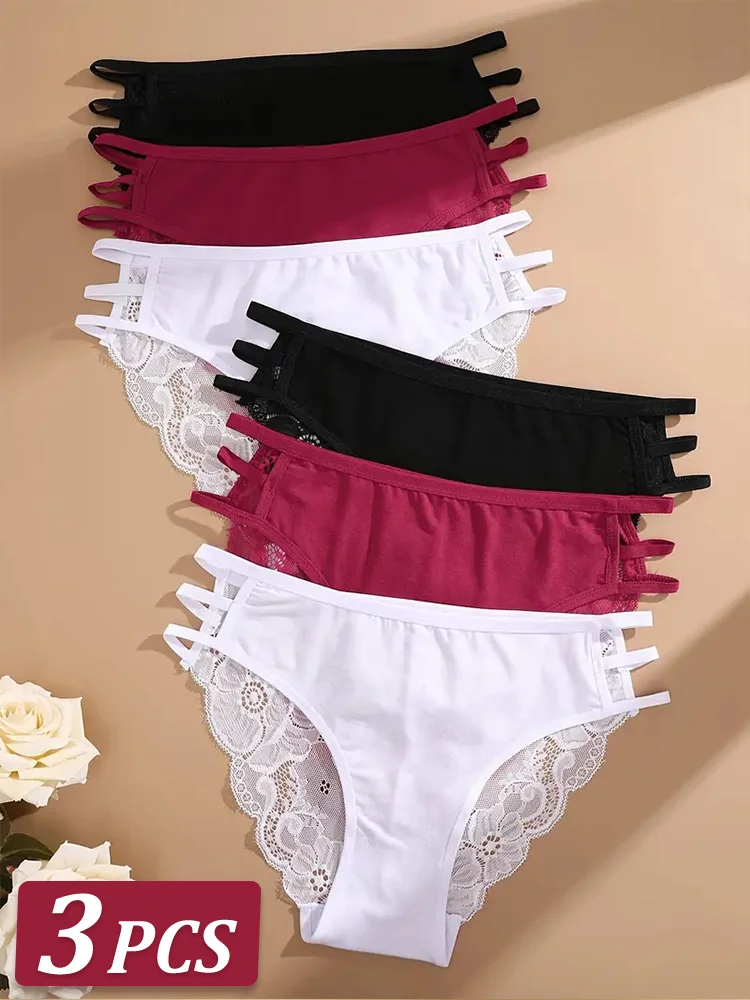 3 Stück Damen nahtlose Slips sexy Spitze Dessous ausgehöhlte niedrige Höschen Träger Hipster gemütliche Unterwäsche weibliche Intimates Image