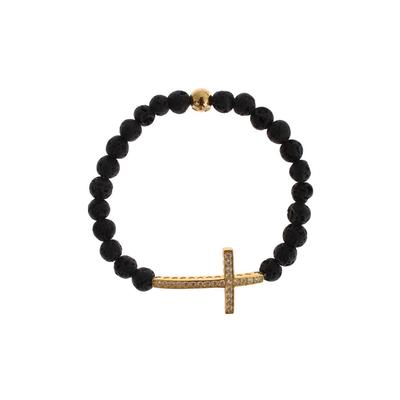 Lavastein Gold Klar CZ Kreuz Silber Armband