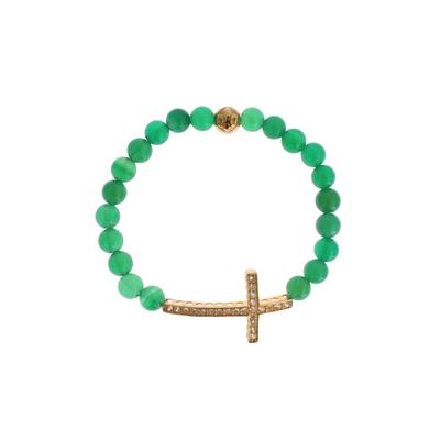 Goldenes CZ Cross Silberarmband mit Jadestein