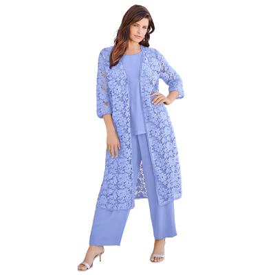 Plus Size Women's Lace Duster Pant Set by Roaman's in Plum Blue (Size 36 W)