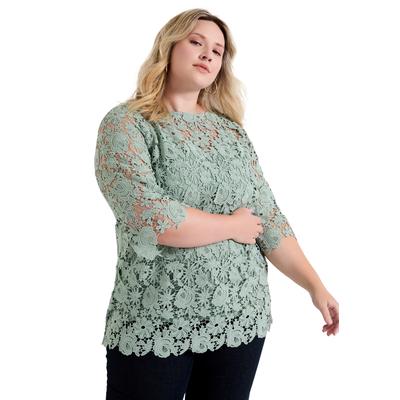 Plus Size Women's Allover Lace Top by June+Vie in Light Jade (Size 28 W)