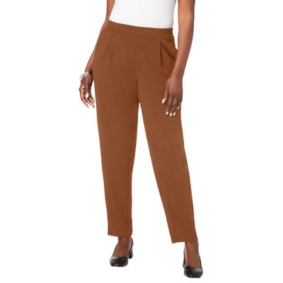 Plus Size Women's Stretch Knit Crepe Straight Leg Pants by Jessica London in Cognac (Size 14 W) Stretch Trousers