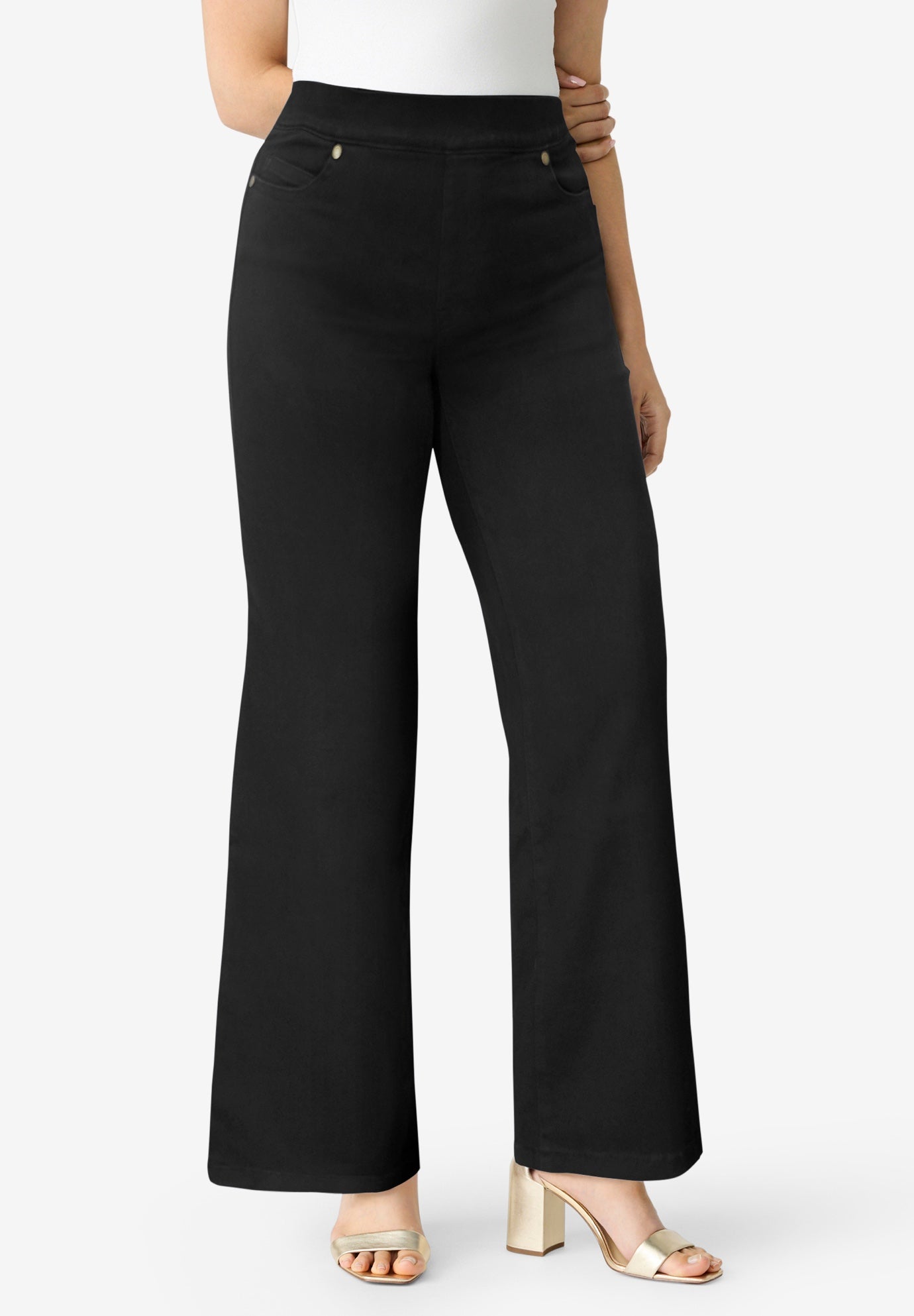 Plus Size Women's Plus Size 360° Stretch Wide Leg Jean by Denim 24/7 by Roamans in Black (Size 14)