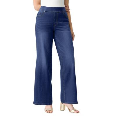 Plus Size Women's 360° Stretch Wide Leg Jean by Denim 24/7 by Roamans in Dark Wash (Size 40)