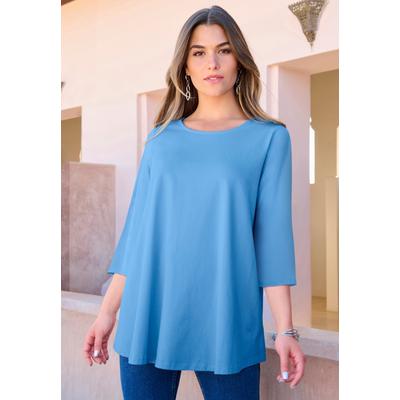 Plus Size Women's Ultimate Three Quarter Sleeve Swing Tee by Roaman's in Horizon Blue (Size 12) Shirt