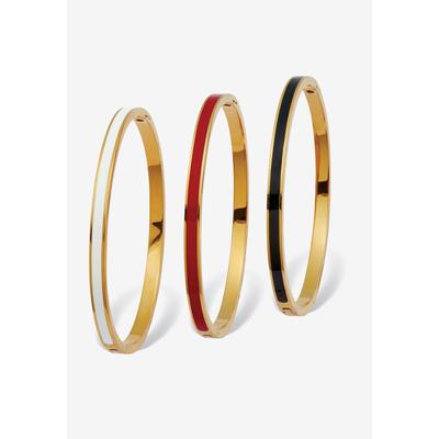 Women's Enamel Gold Ion-Plated Stainless Steel Bangle Bracelets 7-Inch, 3-Piece Set by PalmBeach Jewelry in Gold