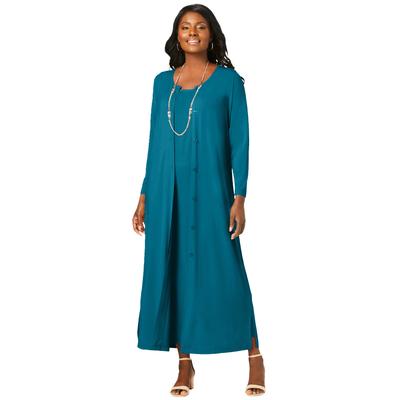 Plus Size Women's 2-Piece Stretch Knit Duster Set by The London Collection in Deep Teal (Size 18/20)