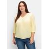 Tunika SHEEGO "Große Größen", Damen, Gr. 48, gelb (hellgelb), Obermaterial: 100% Polyester, unifarben, casual, figurumspielend normal, V-Ausschnitt, 3/4-Ärmel, Tuniken, mit Zierknopfleiste und Stretchbündchen