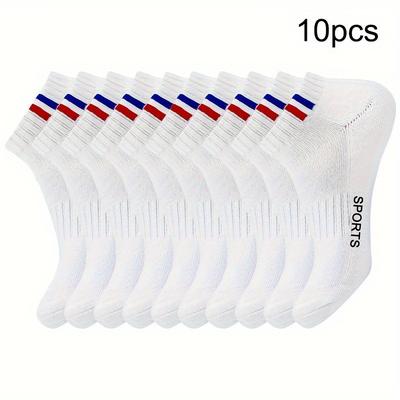 TEMU 10-pack Men's Athletic Socks - Breathable Moisture-wicking With Elastic Cuff & Reinforced Toe, Black & White With & Sporty Lettering, 95% Polyester 5% Spandex For Sports & Casual Wear Image