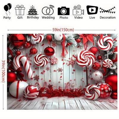 TEMU Christmas Photography Backdrop - Wooden , Red Ornaments, And For Decorations, , Live - No