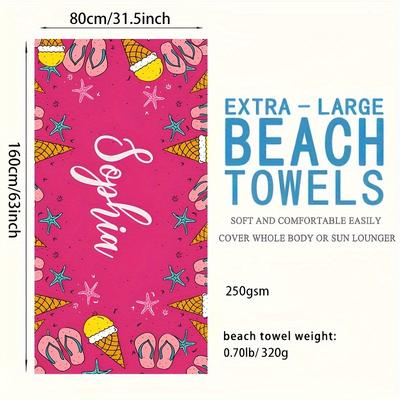 TEMU 1pc Personalized Name Beach Towel, Super Bath Towel, Cream Towel, For Outdoor Yoga Swimming Image