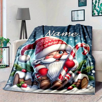 TEMU Custom Name 3d Christmas Dwarf Flannel Blanket - Personalized Cozy Polyester Knit Throw, Animal Theme, Soft, Tear-resistant Bedding For Sofa, Chair, And Office - Machine Washable