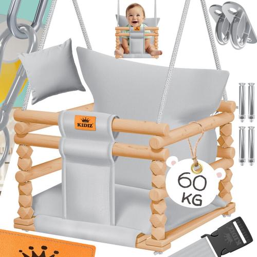 Babyschaukel Kinderschaukel Schaukelsitz mit Polsterung Holz-Schaukel mit Anti-Kipp bis 60KG