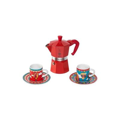 Moka express 3TZ rossa + 2 Tassen Winter Wonderland - Bialetti