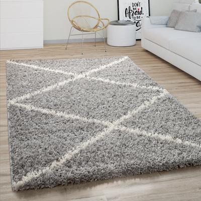 Hochflor Teppich Wohnzimmer Shaggy Skandinavisches Rauten Muster, Modern In Grau 240x340 cm - Paco