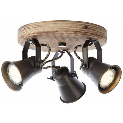 Lampe Seed Spotrondell 3flg schwarz stahl/holz hell 3x PAR51, GU10, 5W, geeignet für