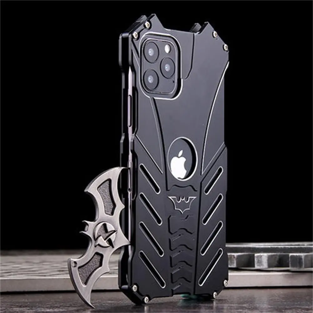 Coque intégrale en aluminium antichoc pour iPhone, armure de luxe, métal, rapide, pare-chocs, étui Batman, iPhone 15 Pro Max, iPhone 11, iPhone 12, iPhone 13, iPhone 15 Pro, iPhone 15Plus