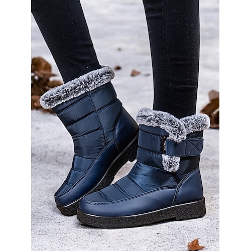 Wasserdichte Winterstiefel für Damen – burgunderfarbenes Steppdesign mit Kunstfellfutter und verstellbaren Riemen für kaltes Wetter im Freien Image