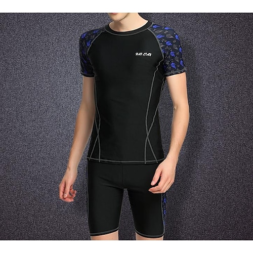 Herren Rash Guard Badeanzug Patchwork 2 teilig Spandex UPF50 Schnelltrocknend Kurzarm Bademode Badeanzug Surfen Schwimmen Sommer Image