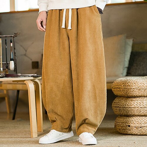 Herren Cordhose Hose Freizeithose Tasche Elastischer Bund Kordelzug Einfach Komfort Outdoor Täglich Mode Lässig Schwarz Gelb Mikroelastisch Image