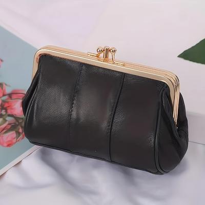 TEMU Elegant Ladies Leather Clutch Coin Purse With Kiss Lock, Fur Lined Small Pouch, Card Holder Wallet With Edge Paint, Non-washable â€“ From Yiwu Area