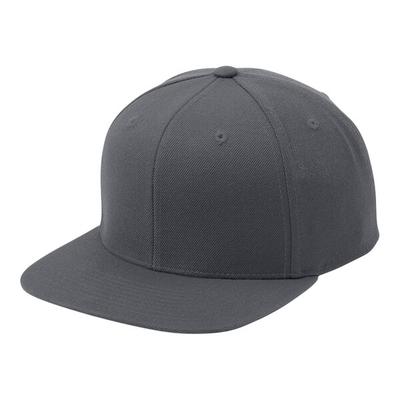 Sport-Tek STC19 Customizable Graphite 6-Panel Flat Bill Snapback Cap - Structured, High Profile