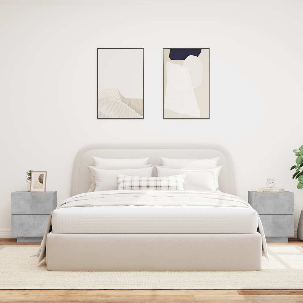 vidaXL Nachttische mit LED-Leuchten 2 Stk. Betongrau Holzwerkstoff Image