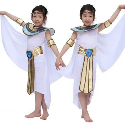 Kostüm Mädchen Cleopatra Kostüm ägyptische Prinzessin Kleid Königin Outfit mit Kopf bedeckung Image