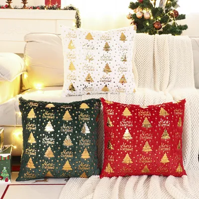 1PC Weihnachtsbaum Dekokissenbezug Winter Plüsch Bronzing Weihnachten Schneeflocke Dekoration Image