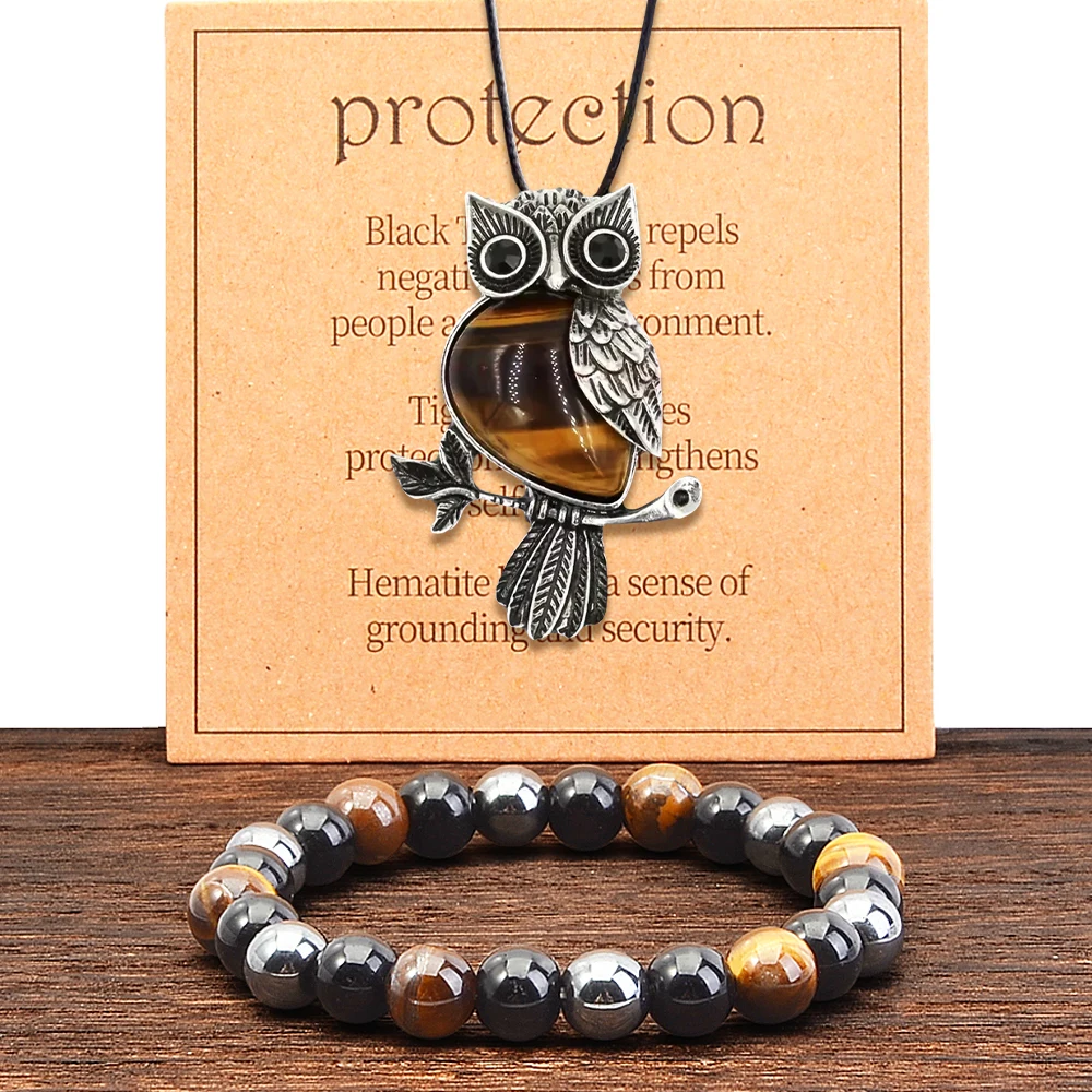 2 teile/satz Damen schmuckset, natürlicher Tigerauge stein, ruhiges Denken, geeignet für den täglichen Gebrauch von Frauen Image