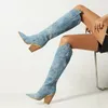 Frauen Cowboy Knie Kniehohe Stiefel Weibliche Hohe Qualität Spitze Stiefel Dicken Absätzen Herbst Winter Mode Casual Schuhe Plus Größe 43