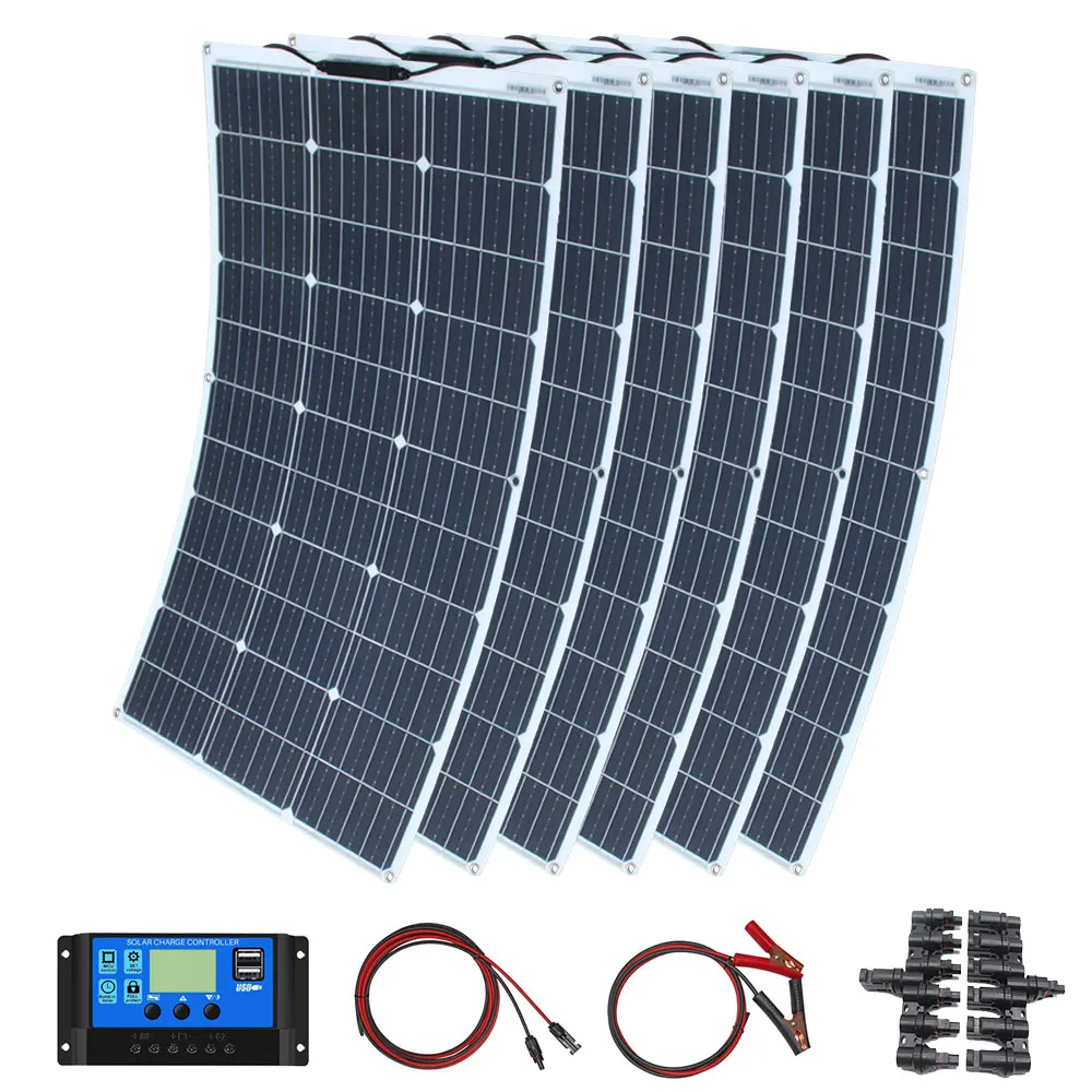 Solarpanel-Kit 100 W 200 W 300 W 400 W 500 W 600 W 12 V Solar-Ladegerät für den Außenbereich, tragbare flexible Solarmodule für Zuhause/Wohnmobil/Boot Image