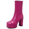 Damen Mittelhohe Stiefel Plateau Reißverschluss Kurzer Stiefel Schwarz Rosa Rot Weiß Absatz Partyschuhe Damen Winterschuhe Schuhe Große Größe