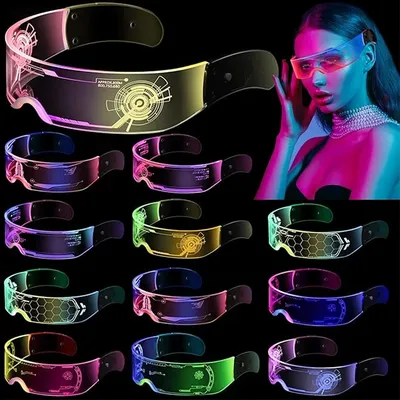 LED-Technologie-Brille, cooles Konzert, DJ-Zubehör, bunte leuchtende futuristische transparente Brille, bunte Roboter-Stern-LED-Brille Image