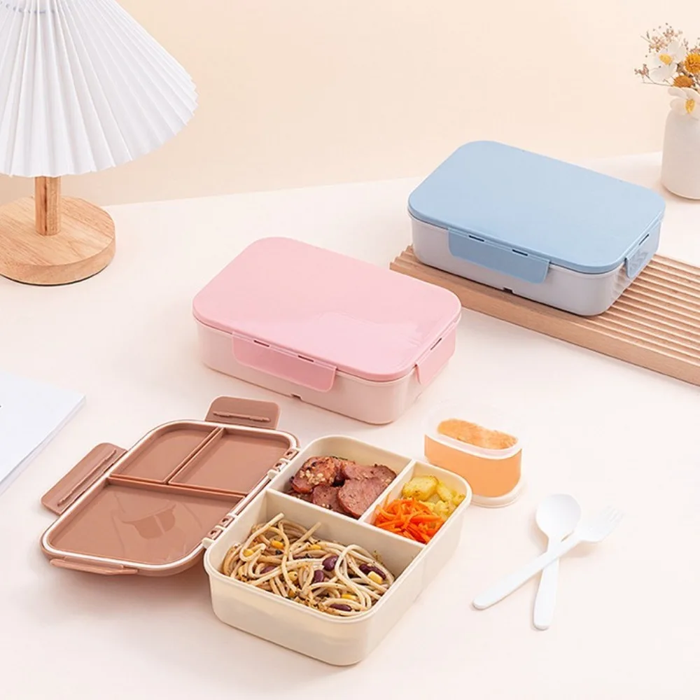 Tragbare Bento Lunchbox Kunststoff auslaufs ichere Lunch-Snack behälter mit geteilten Fächern mit Utensilien Lunch behälter Image