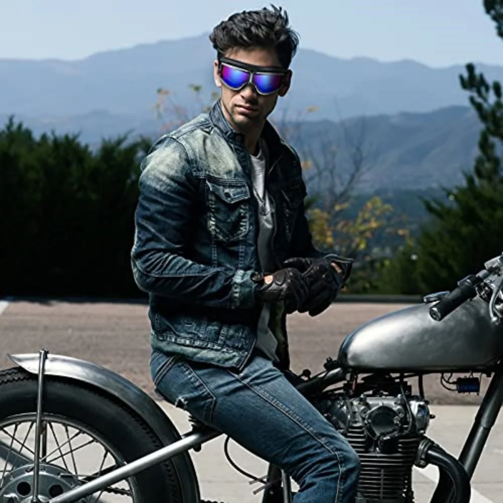 Motorradbrille, winddicht, Motorradhelm, Brille, Sonnenbrille, Retro, universell, faltbar, Leder, Retro, Motorradzubehör Image