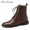 Meotina Frauen Schuhe Aus Echtem Leder Motorrad Stiefel Flache Mit Stiefeletten Runde Kappe Damen Kurze Stiefel Herbst Winter 40 Schwarz