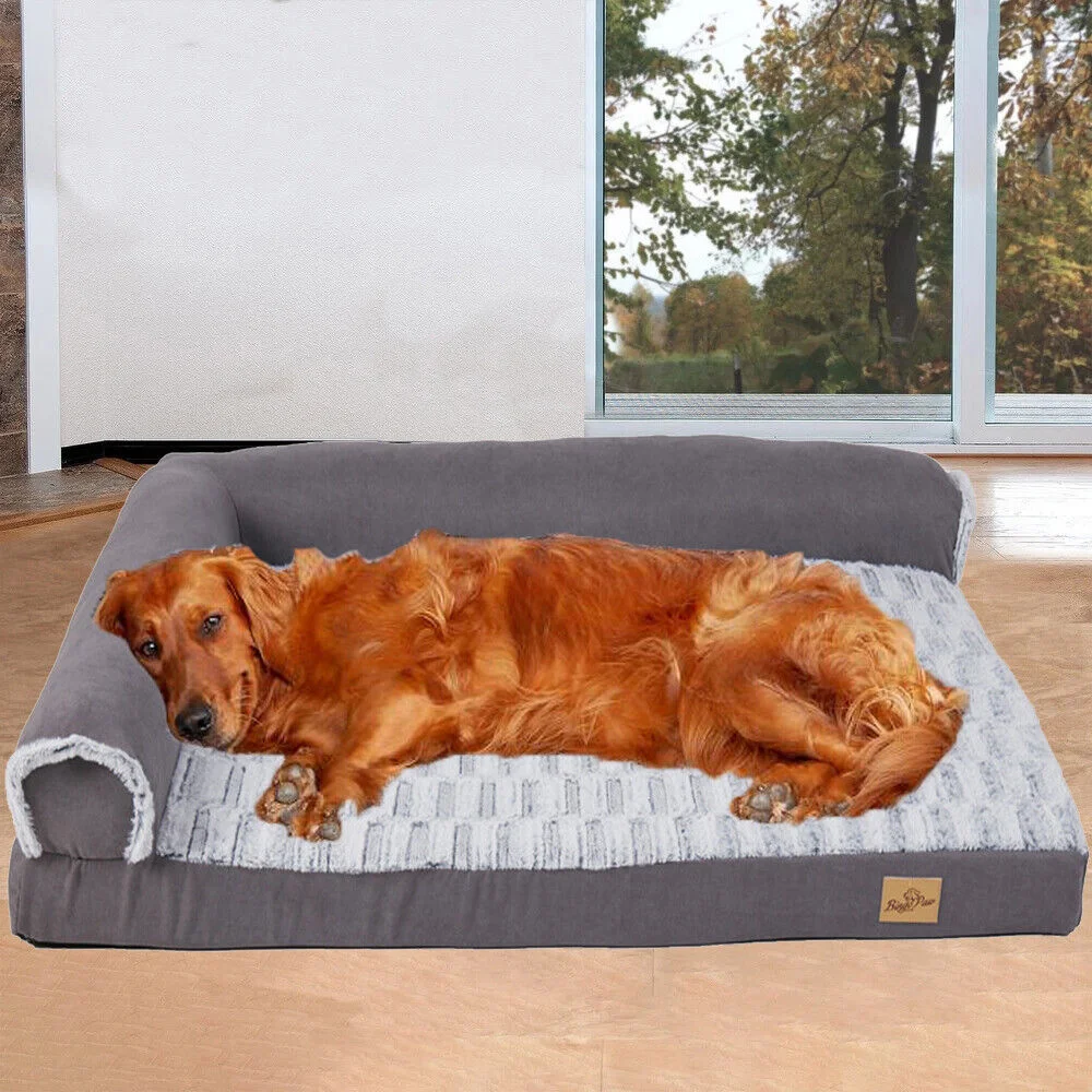 XXL XL Großes orthopädisches Hundebett, Chaiselongue-Kissen, Kopfstütze, Haustierbett, Sofa, Couch, L-förmiges Polster mit abnehmbarem, waschbarem Bezug