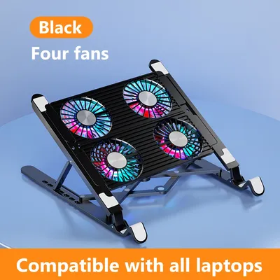 Laptop Cooling Fan with 2/4 Fans Foldable Gaming Laptop Cooler Fan RGB Silent Portable Laptop Holder for 11-17.3 Inch Notebook
