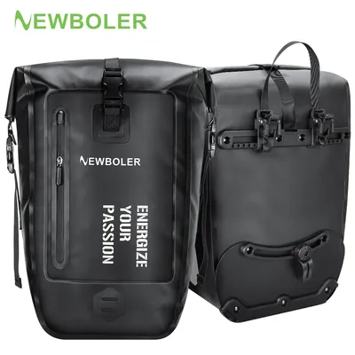 NEWBOLER Bike Pannier Bag 27L Big Capacity Waterproof Rear Rack Black Travel Bicycle Bag Electric Bike Rear Seat Trunk Bag