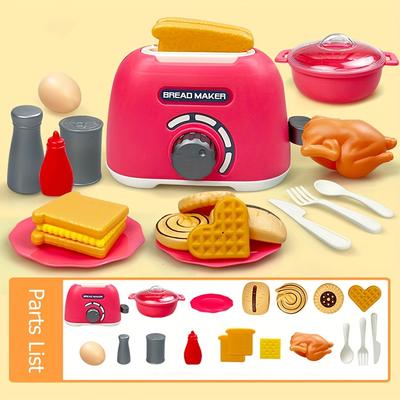 TEMU Kids Pretend Play Toaster Set With Assorted Play Food Accessories - Children's Kitchen Cooking And Baking Kit - Educational Toy For 3-6 - Ideal Gift For Little Chefs ( Accessories Are Random)