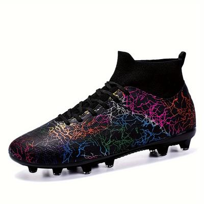 TEMU Men's Professional Soccer Cleats Ag/fg - High-top Pu Upper, Tpu Sole, Fabric Inner , Lace Closure, Universal Fit, Random Pattern Insole - Outdoor Sports Football Training Shoes