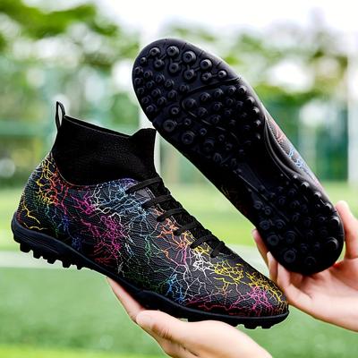 TEMU Men's Professional Soccer Cleats Tf Training Shoes With Magnetic Closure, Universal Fit Pu Upper, Rubber Sole, Fabric Inner & Insole, Random Pattern