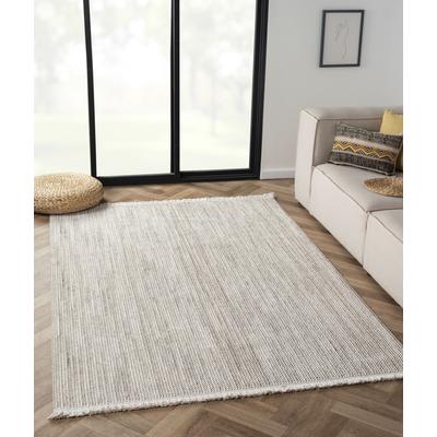 Teppich "Ava", grau (hellgrau, beige, creme), B:160cm H:7mm L:230cm, Polyester, MYFLAIR MÖBEL & ACCESSOIRES, Teppiche, Fransenteppich, Uni Farben, meliert, Sisal-Optik, auch in rund erhältlich, mit Fransen Image